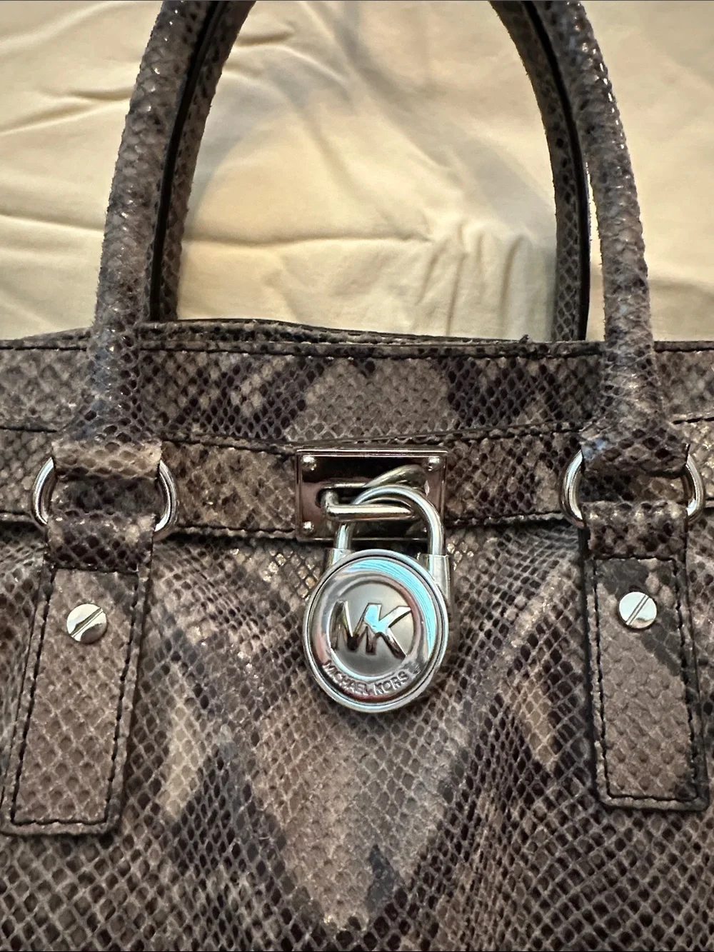 Michael Kors Hamilton Snake-Embossed Tote Bag in Dark Gray/Black RARE!!